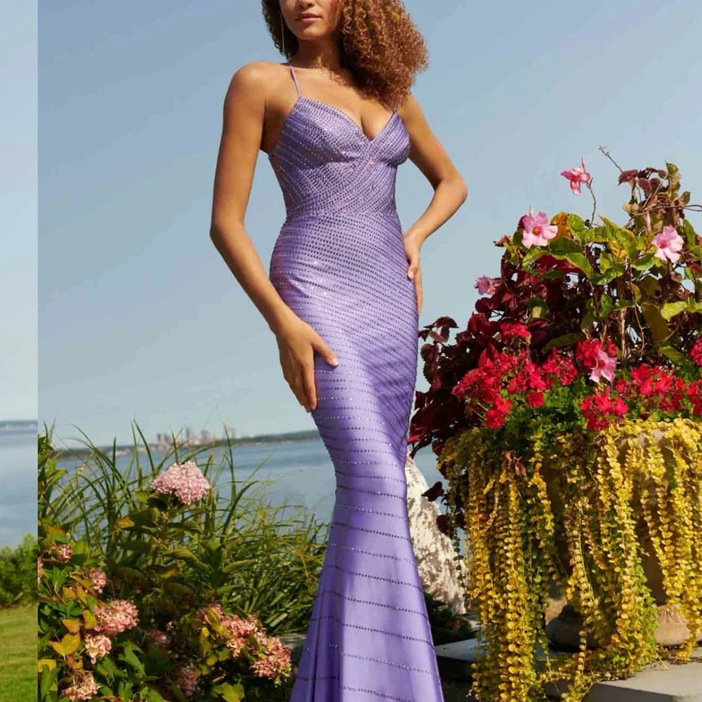 Faviana Purple Ruched Bodycon Dress for Prom